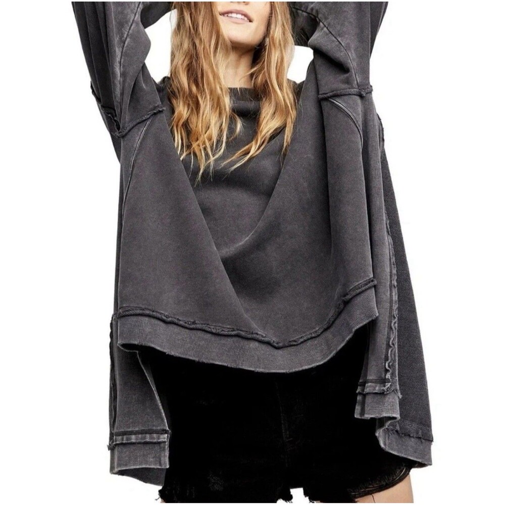 Free People Iggy Pullover Sweatshirt Mineral Wash High Low Hem Gray Women’s S